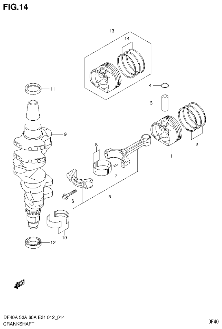 Suzuki DF40AST, DF50A, DF50ATH CRANKSHAFT parts diagram